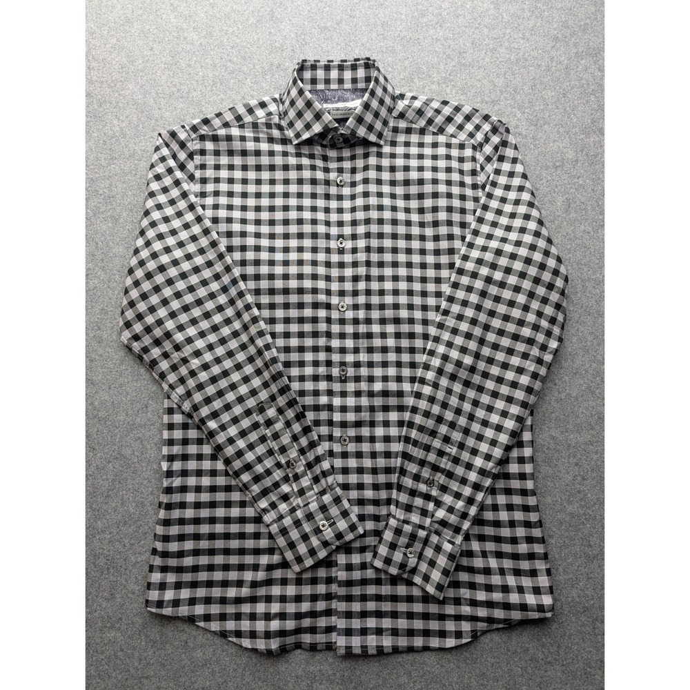 Robert Graham Tailored Fit Shirt Men's Medium 15.5 Black Striped Button Up